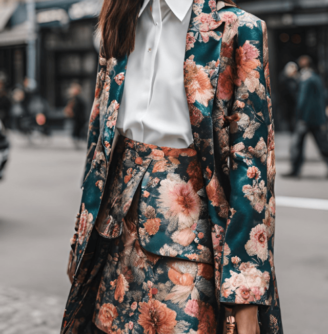 Silhuetas dramáticas: fendas, alfaiataria e padrões retrô